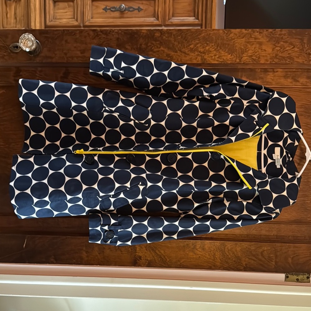 Boden Blue and White Trench Coat with Distinctive Pattern